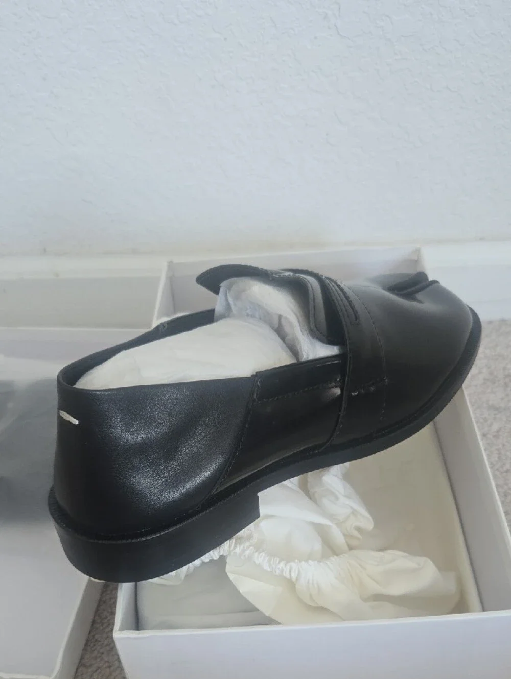 Black Fold-Heel Split-Toe Cowhide Leather Penny Tabi Loafers Size 43 Unisex
